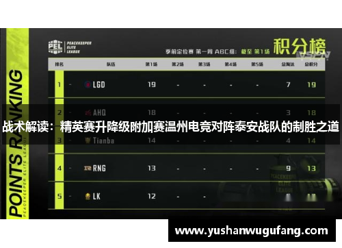 战术解读：精英赛升降级附加赛温州电竞对阵泰安战队的制胜之道